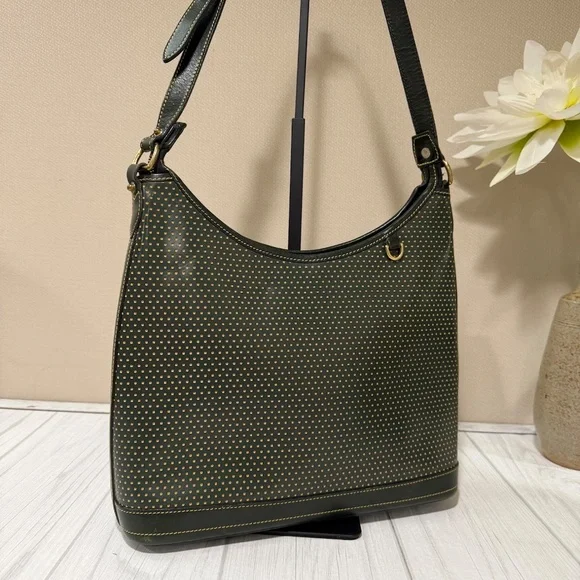 Vintage Dooney & Bourke Cabrio Green/Yellow Perforated Leather Large Hobo Bag - Picture 4 of 16